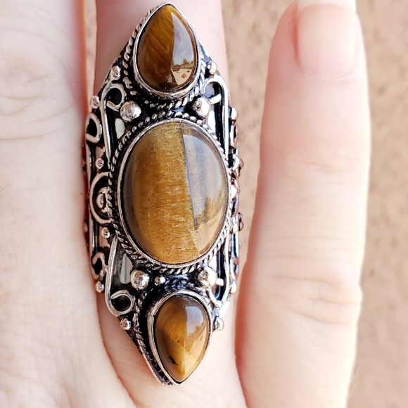New Tiger Eye 925 Silver Statement Ring. - Picture 9 of 12